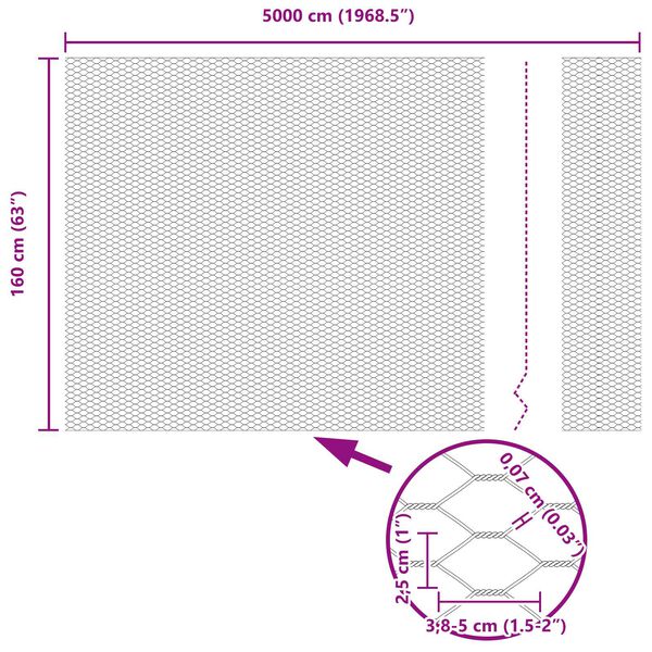 vidaXL Εξαγωνικός φράχτης Γκρι 1.6 x 50 m Ατσάλι