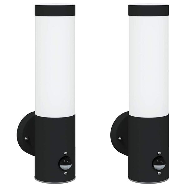 vidaXL Εξωτερικά Φωτιστικά Τοίχου 2 pcs Μαύρο 12 x 7.5 x 29 εκ