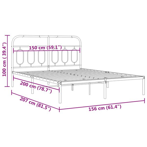 vidaXL Πλαίσιο Κρεβατιού με Κεφαλάρι Μαύρο 150 x 200 εκ. Μεταλλικό