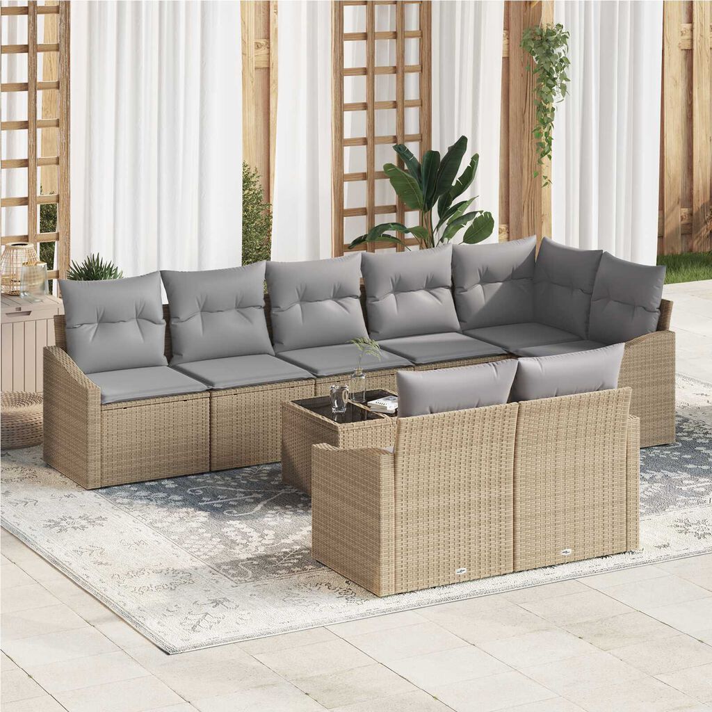 vidaXL Σετ Καναπέ Κήπου 9 pcs Μπεζ Πολυ ράταν