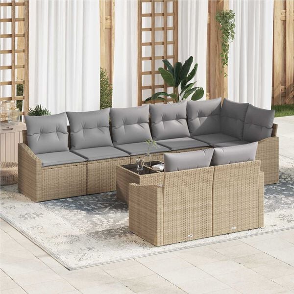 vidaXL Σετ Καναπέ Κήπου 9 pcs Μπεζ Πολυ ράταν