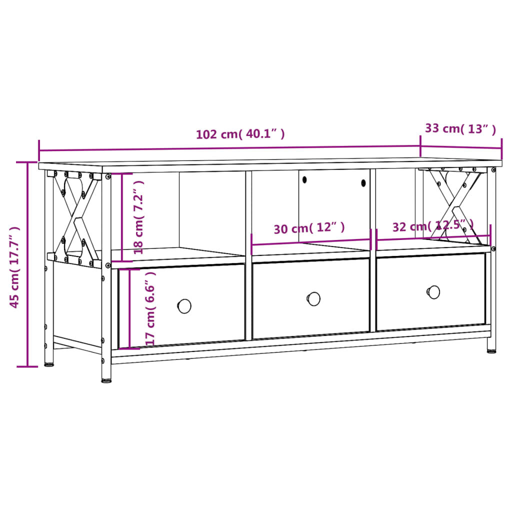 vidaXL Έπιπλο Τηλεόρασης Sonoma Δρυς 102x33x45 εκ. Επεξ. Ξύλο/Σίδερο