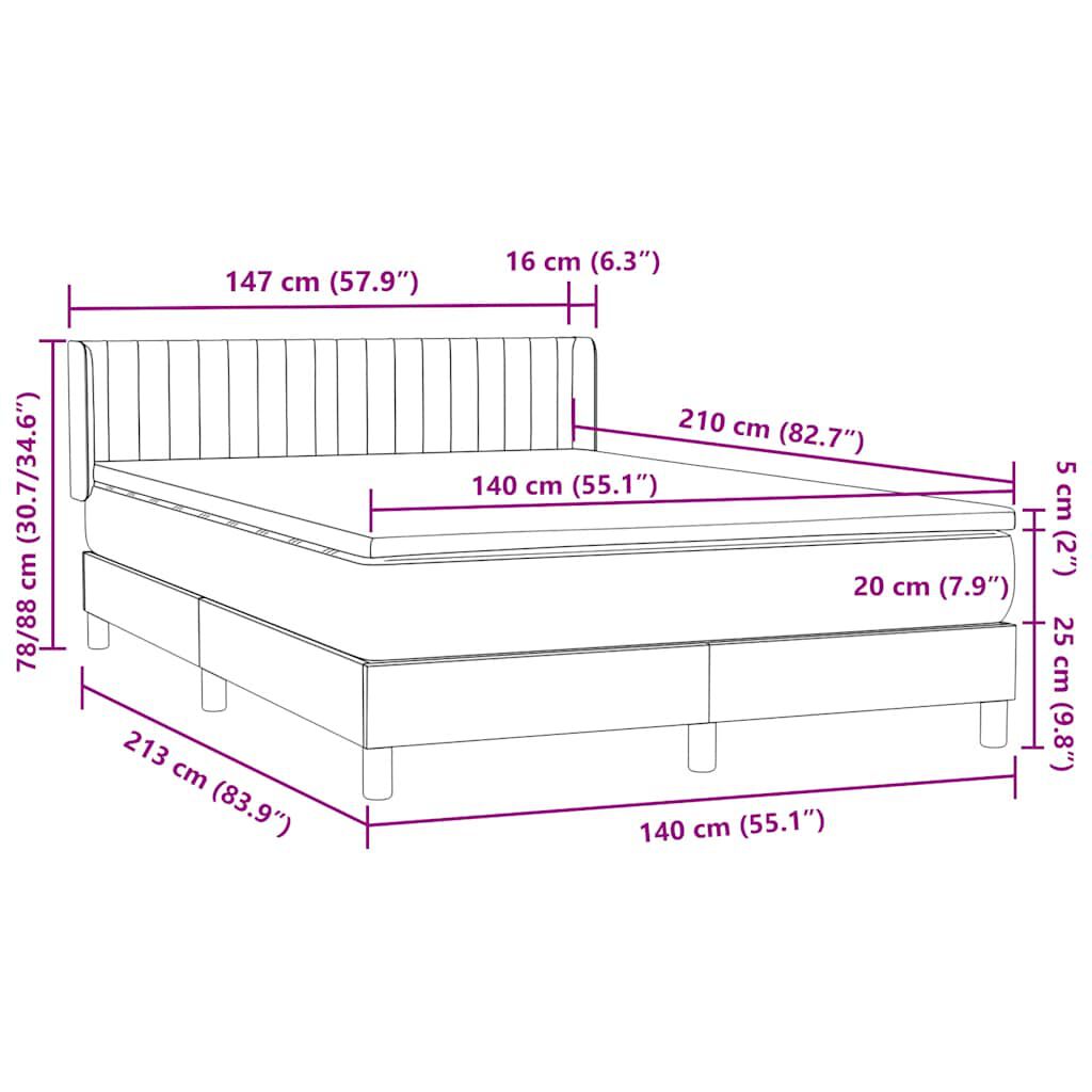 vidaXL Κρεβάτι Boxspring με Στρώμα Σκούρο Μπλε 140x210 εκ. Βελούδινο
