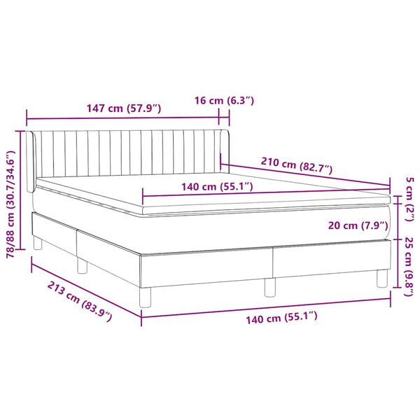 vidaXL Κρεβάτι Boxspring με Στρώμα Σκούρο Μπλε 140x210 εκ. Βελούδινο