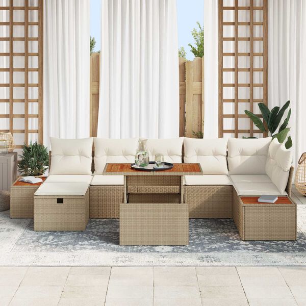 vidaXL Σετ Καναπέ Κήπου 8 pcs Μπεζ συνθετικό ρατάν