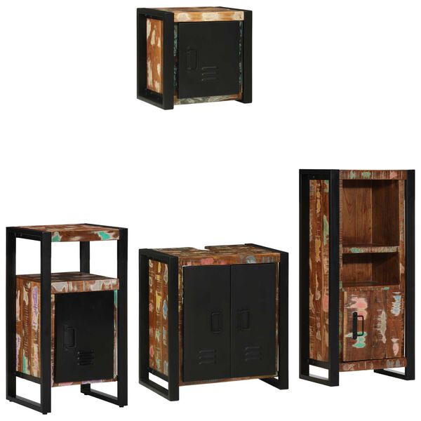 vidaXL Σετ Επίπλων Μπάνιου 4 pcs Πολύχρωμο Στερεό ανακτημένο ξύλο