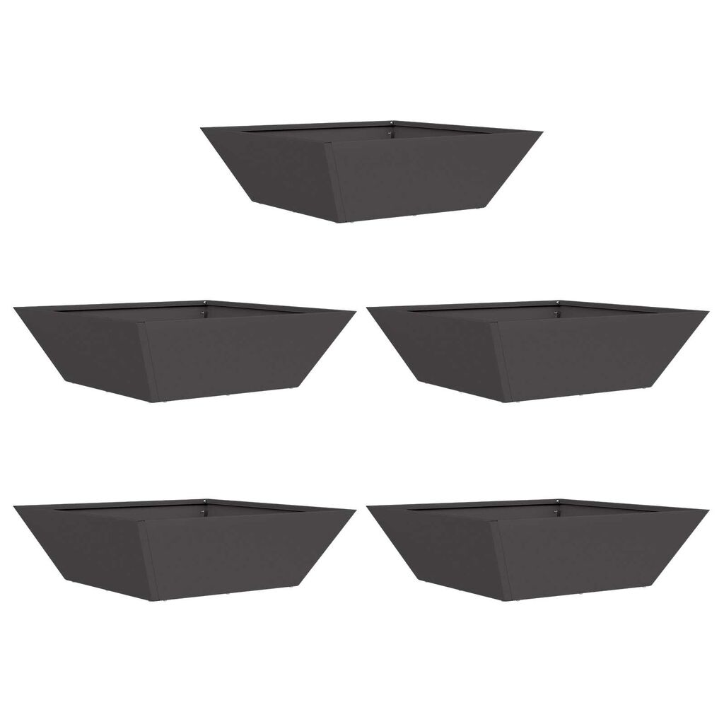 vidaXL Γλάστρα Κήπου 5 pcs Μαύρο 50 x 50 x 15 cm Ατσάλι
