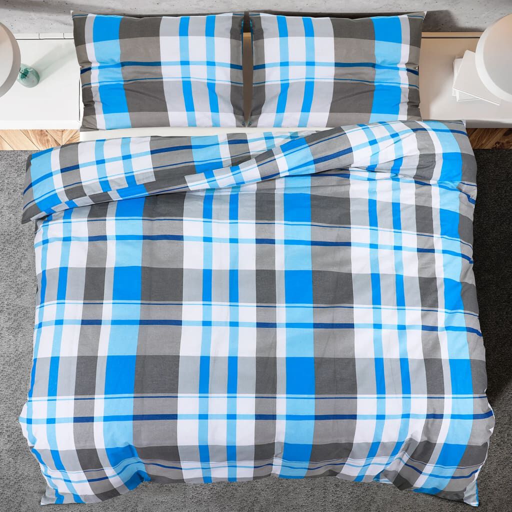 vidaXL Σετ Παπλωματοθήκης Μπλε και Γκρι 260x220 εκ. Βαμβακερό