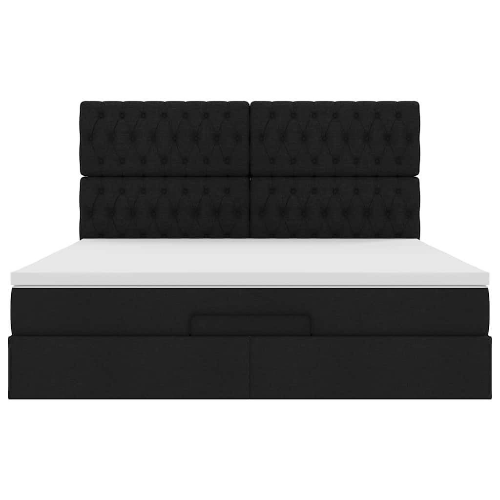 vidaXL Οθωμανικό κρεβάτι με στρώμα & LEDs Μαύρο ύφασμα 160x200cm