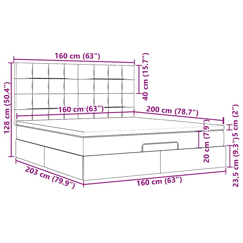 vidaXL Οθωμανικό κρεβάτι με στρώματα & LEDs Ροζ 160x200cm Velvet