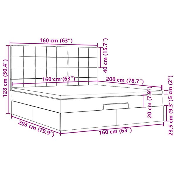vidaXL Οθωμανικό κρεβάτι με στρώματα & LEDs Ροζ 160x200cm Velvet