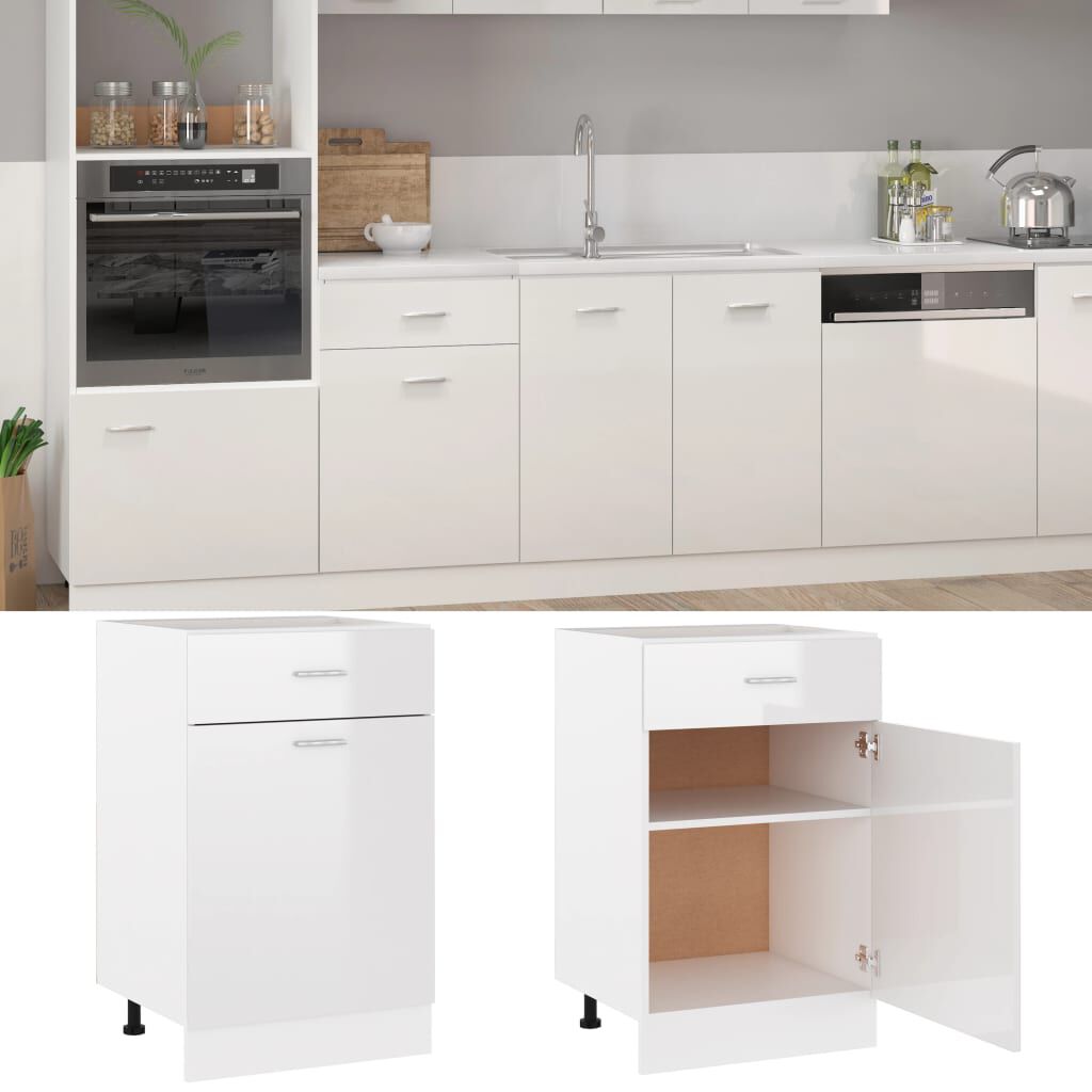 vidaXL Ντουλάπι με Συρτάρι Γυαλιστερό Λευκό 50x46x81,5 εκ. Επεξ. Ξύλο