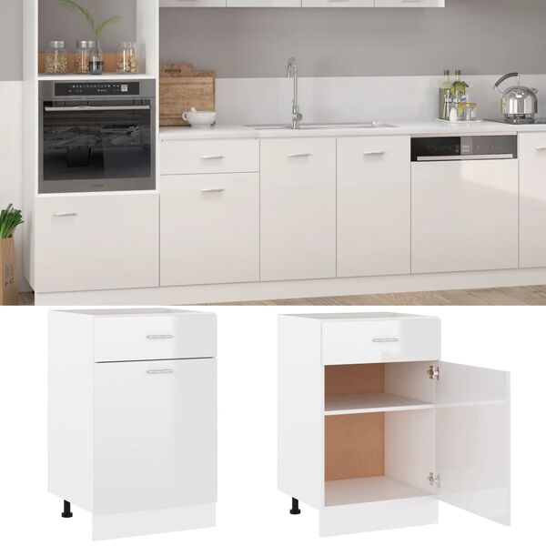 vidaXL Ντουλάπι με Συρτάρι Γυαλιστερό Λευκό 50x46x81,5 εκ. Επεξ. Ξύλο