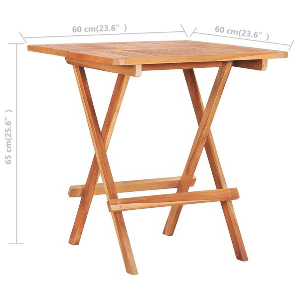 vidaXL Τραπέζι Bistro Πτυσσόμενο 60 x 60 x 65 εκ. από Μασίφ Ξύλο Teak
