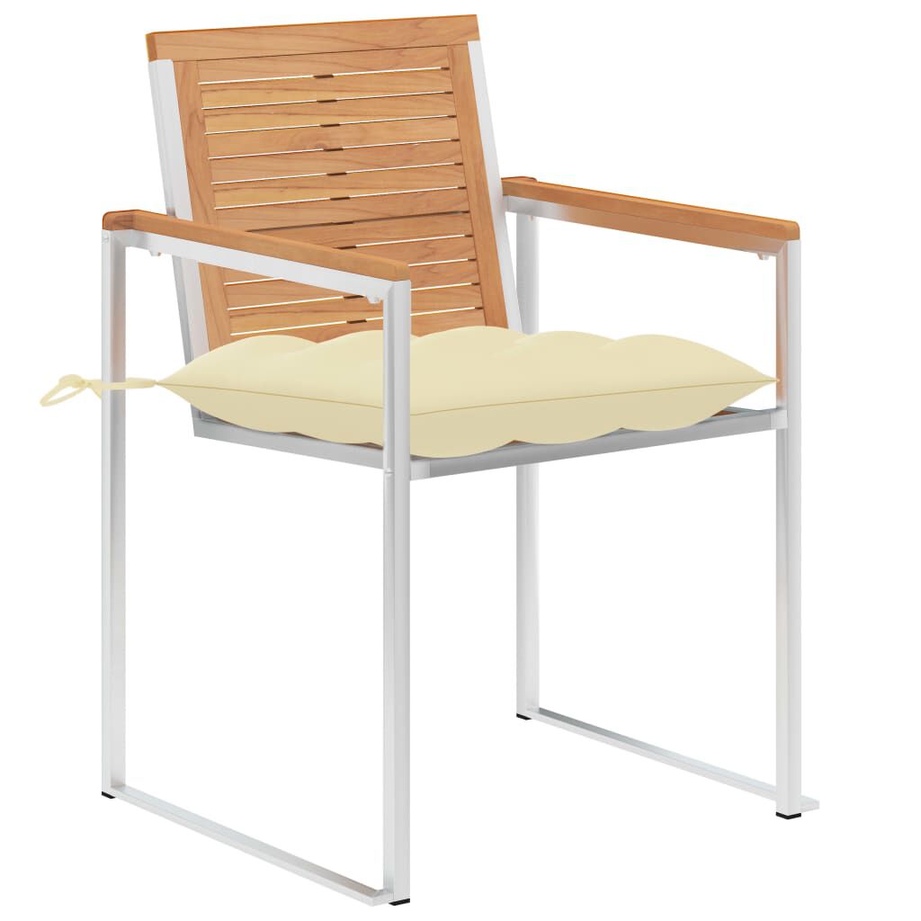 vidaXL Καρέκλες Κήπου 2 τεμ. από Μασίφ Ξύλο Teak/Ατσάλι με Μαξιλάρια