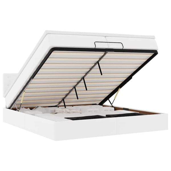 vidaXL Οθωμανικό κρεβάτι με στρώματα & LEDs Καθαρό λευκό Faux Leather