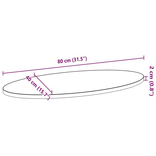 vidaXL Επιτραπέζια επιφάνεια 80x40x2 cm μασίφ ξύλο δρυς οβάλ