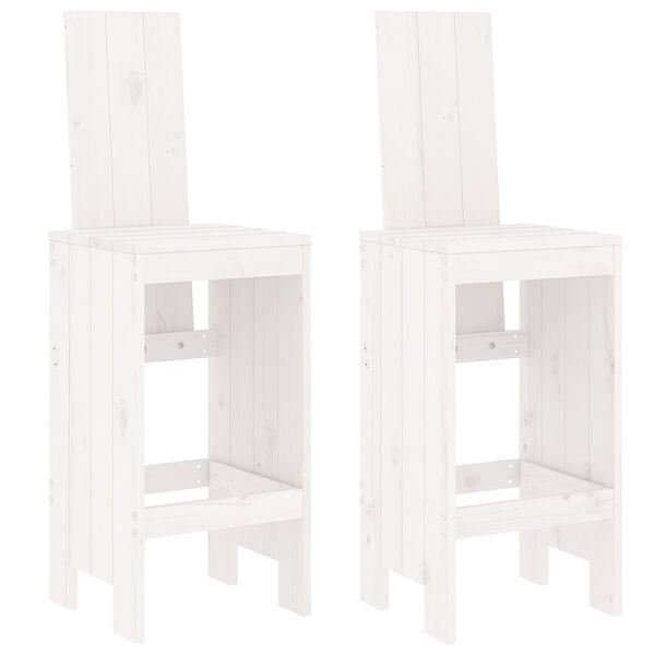vidaXL Σκαμπό Μπαρ 2 τεμ. Λευκά 40 x 42 x 120 εκ. Μασίφ Ξύλο Πεύκου
