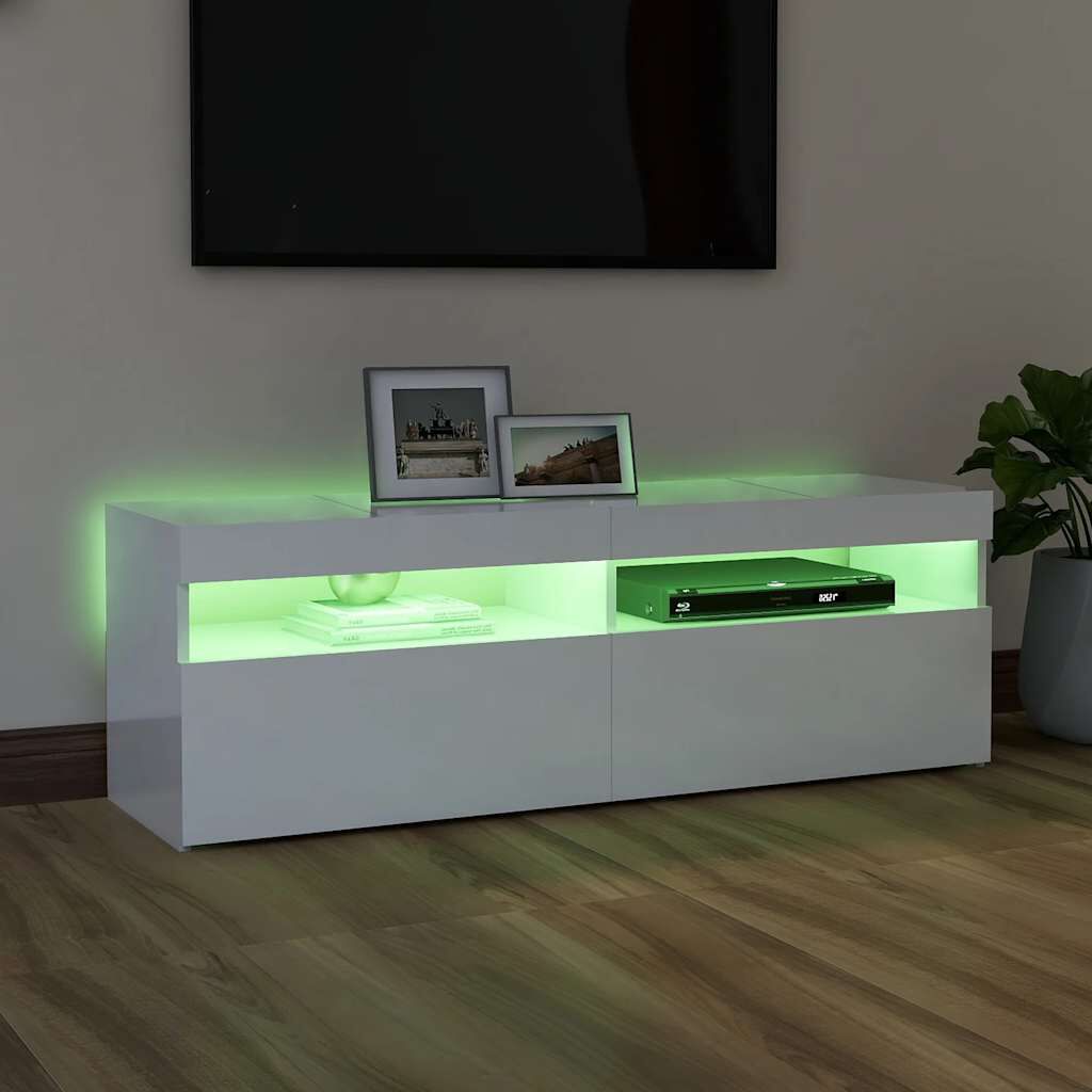 vidaXL Έπιπλο Τηλεόρασης με LED Γυαλιστερό Λευκό 120 x 35 x 40 εκ.