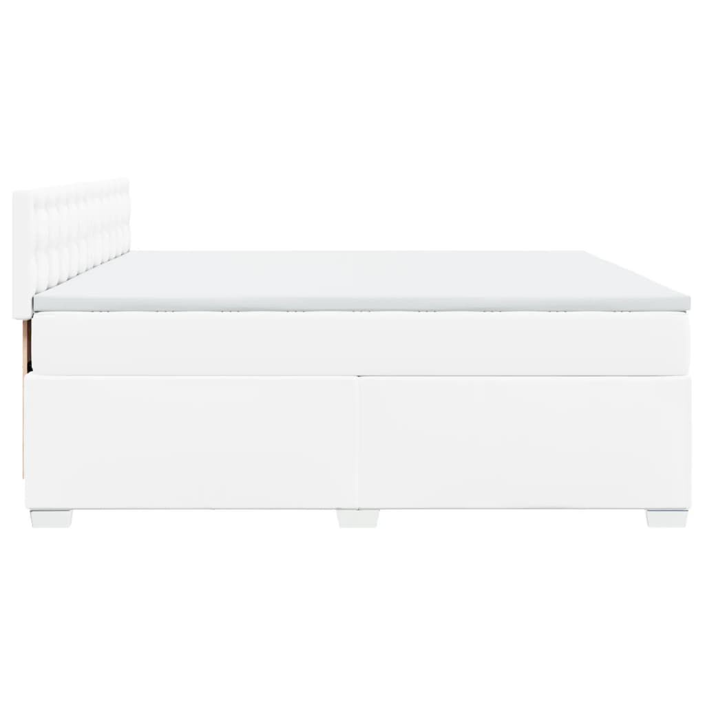 vidaXL Κρεβάτι Boxspring με Στρώμα Λευκό 200x200 εκ. Συνθετικό Δέρμα