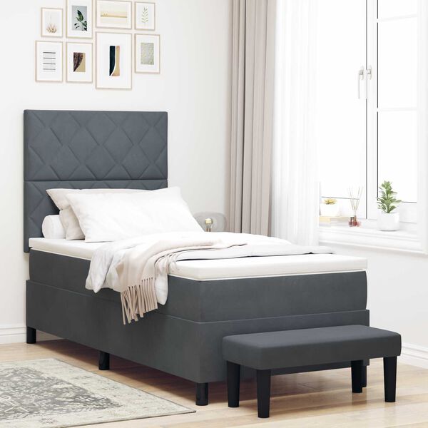 vidaXL Κρεβάτι με Ελατήριο με Στρώμα & Bench Σκούρο Γκρι 90x190 εκ. Βελούδο