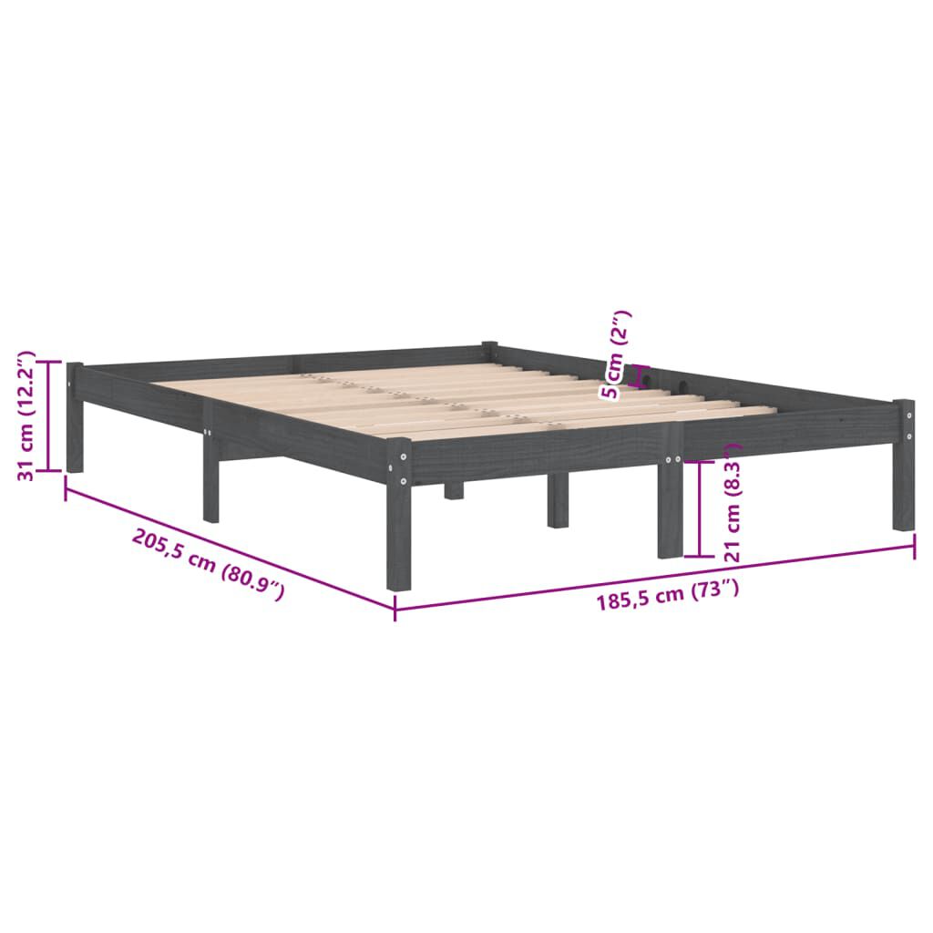vidaXL Πλαίσιο Κρεβατιού Γκρι 180 x 200 εκ Ξύλο Πεύκου Super King