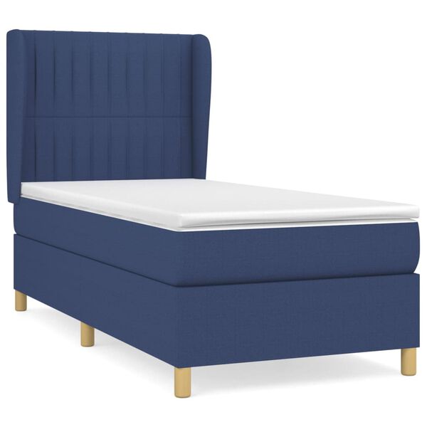 vidaXL Κρεβάτι Boxspring με Στρώμα Μπλε 90x190 εκ.Υφασμάτινο