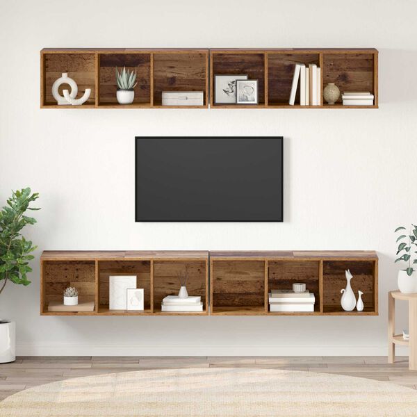 vidaXL Τηλεοπτική Κάβα Τοίχου 4 pcs Παλιό ξύλο 37 x 37 x 107.5 εκ