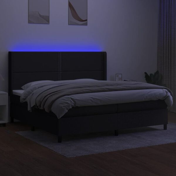 vidaXL &Kappa;&rho;&epsilon;&beta;ά&tau;&iota; Boxspring &mu;&epsilon; &Sigma;&tau;&rho;ώ&mu;&alpha; & LED &Mu;&alpha;ύ&rho;&omicron; 200x200 &epsilon;&kappa;. &Upsilon;&phi;&alpha;&sigma;&mu;ά&tau;&iota;&nu;&omicron;