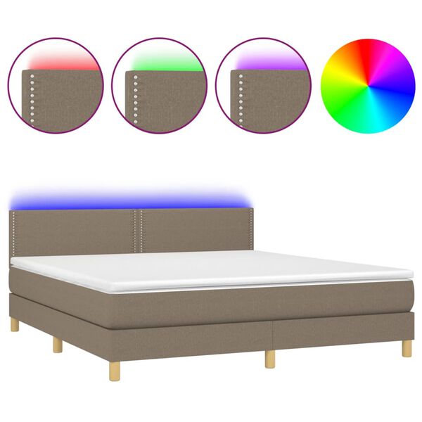 vidaXL &Kappa;&rho;&epsilon;&beta;ά&tau;&iota; Boxspring &mu;&epsilon; &Sigma;&tau;&rho;ώ&mu;&alpha; & LED Taupe 180x200 &epsilon;&kappa;. &Upsilon;&phi;&alpha;&sigma;&mu;ά&tau;&iota;&nu;&omicron;