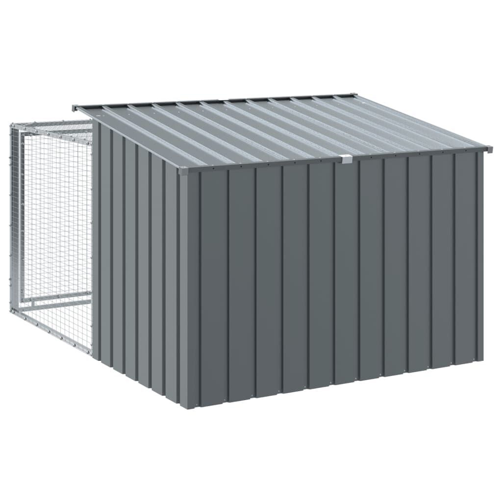 vidaXL Σπιτάκι Σκύλου με Αυλή Ανθρακί 153x194x110 εκ. Γαλβαν. Χάλυβας