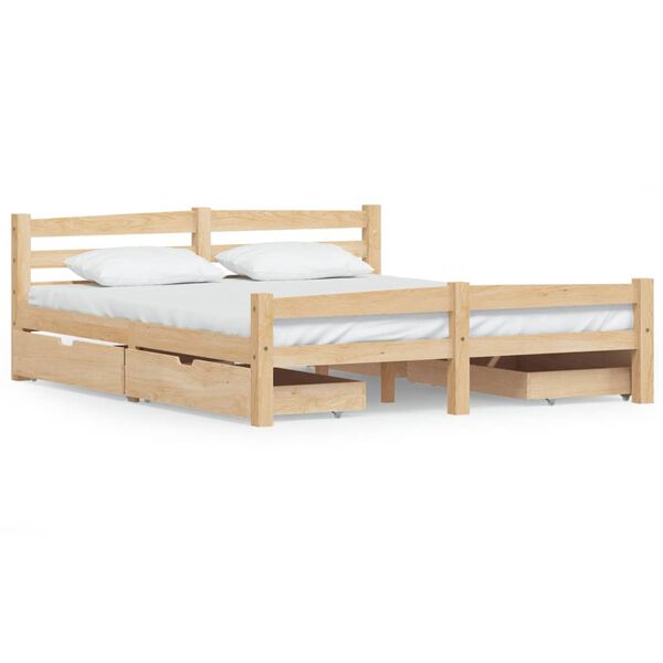 vidaXL Πλαίσιο Κρεβατιού με 4 Συρτάρια 160 x 200 εκ. Μασίφ Ξύλο Πεύκου