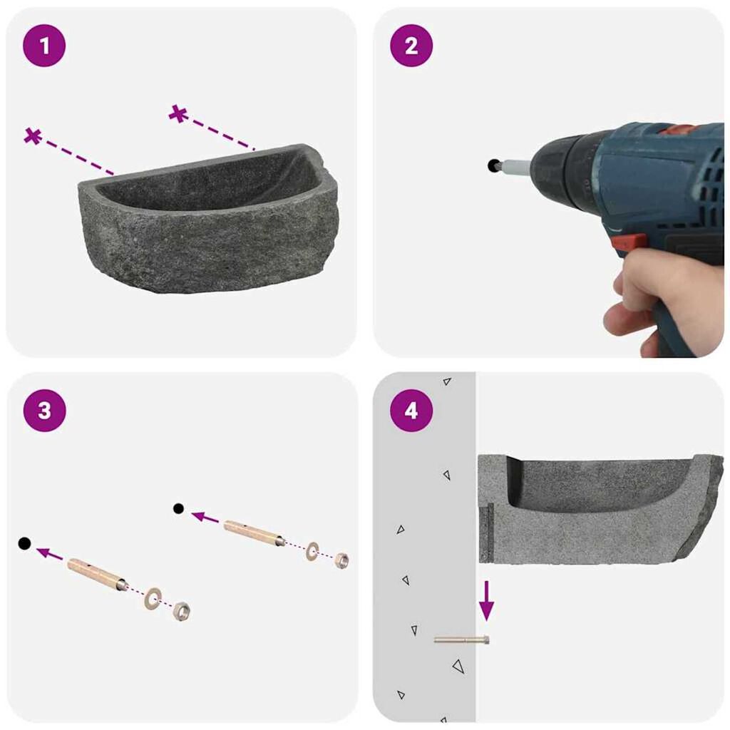 vidaXL Κρεμαστή Λεκάνη Γκρι (38-45) x (30-35) x 15 εκ. Πέτρα Ποταμού