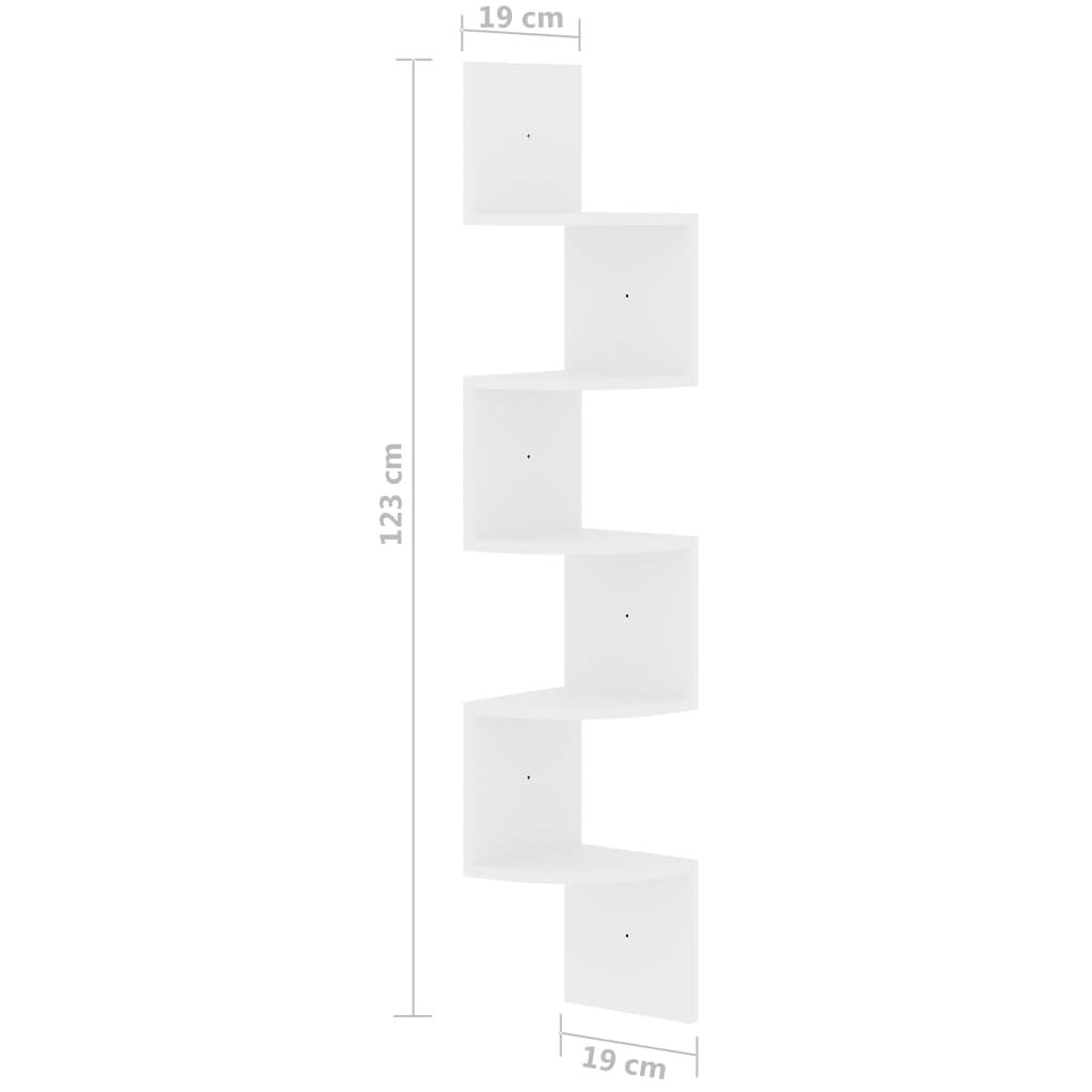 vidaXL Γωνιακή Ραφιέρα Τοίχου Λευκή Γυαλ. 19x19x123 εκ. από Επεξ. Ξύλο