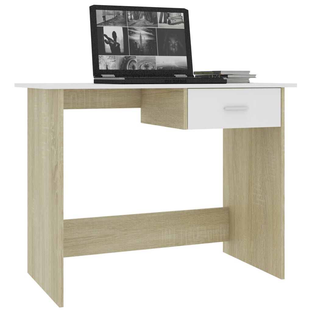vidaXL Γραφείο Λευκό / Sonoma Δρυς 100 x 50 x 76 εκ. από Μοριοσανίδα