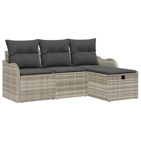 vidaXL Σετ Καναπέ Κήπου με μαξιλάρι 4 pcs Ανοιχτό γκρι Πολυ ράταν