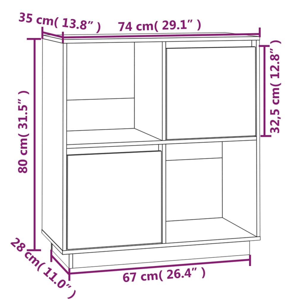vidaXL Ντουλάπι Καφέ Μελί 74 x 35 x 80 εκ. από Μασίφ Ξύλο Πεύκου