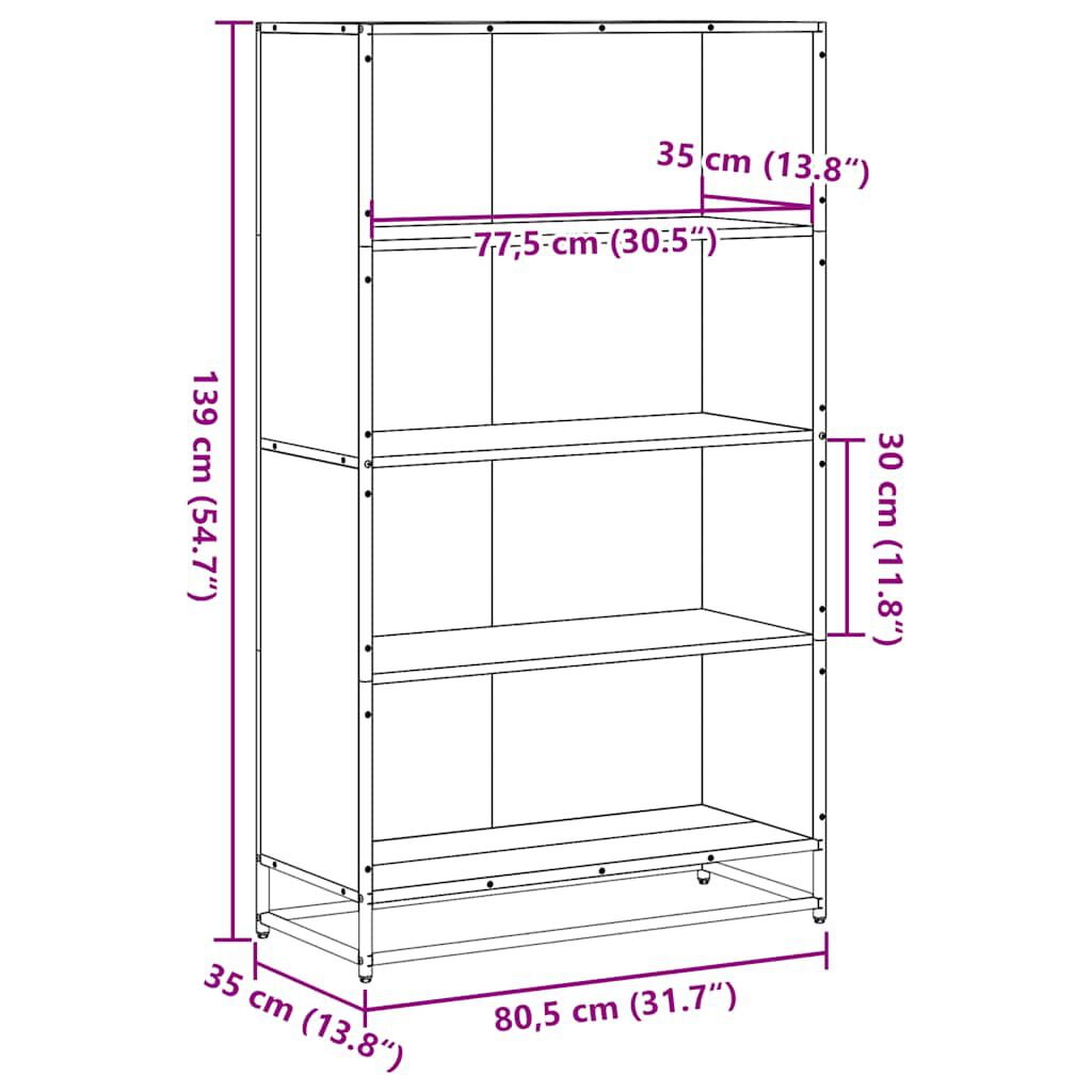 vidaXL Βιβλιοθήκη καπνιστή βελανιδιά 80,5x35x139 cm Ξύλινη κατασκευή
