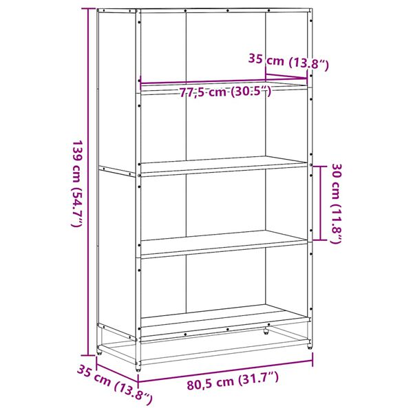 vidaXL Βιβλιοθήκη καπνιστή βελανιδιά 80,5x35x139 cm Ξύλινη κατασκευή