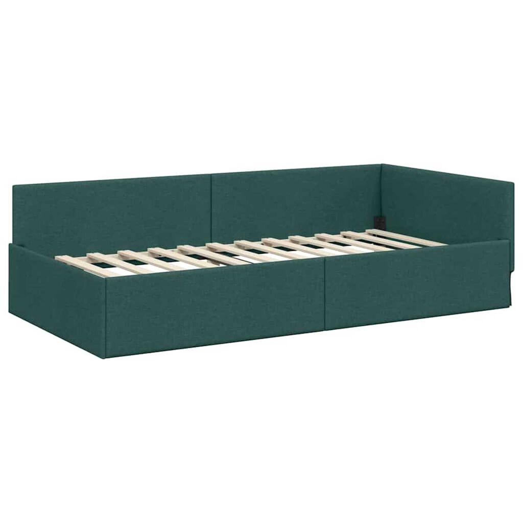 vidaXL Κρεβάτι Γωνίας Σκούρο πράσινο 80 x 200 cm Ύφασμα και Έργο ξύλου