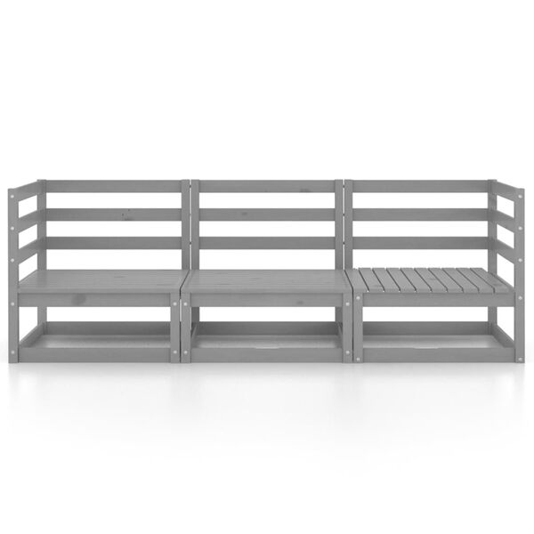 vidaXL Καναπές Κήπου Τριθέσιος Γκρι από Μασίφ Ξύλο Πεύκου