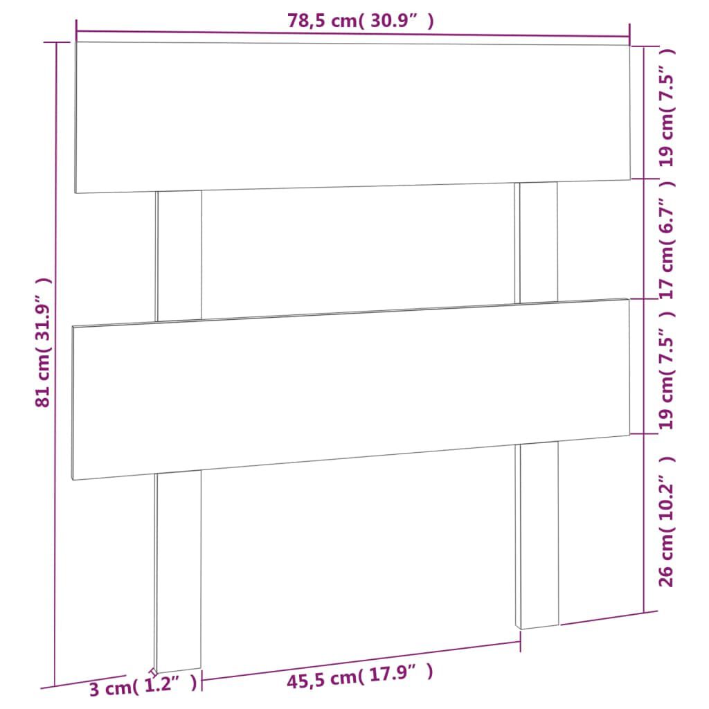 vidaXL Κεφαλάρι Κρεβατιού Γκρι 78,5 x 3 x 81 εκ. από Μασίφ Ξύλο Πεύκου