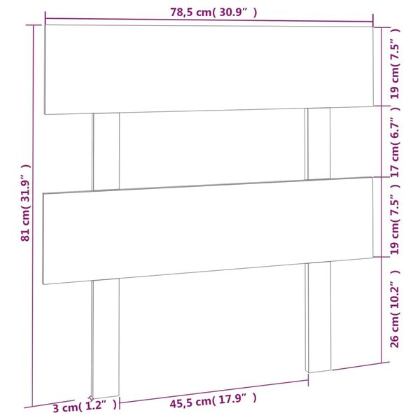 vidaXL Κεφαλάρι Κρεβατιού Γκρι 78,5 x 3 x 81 εκ. από Μασίφ Ξύλο Πεύκου