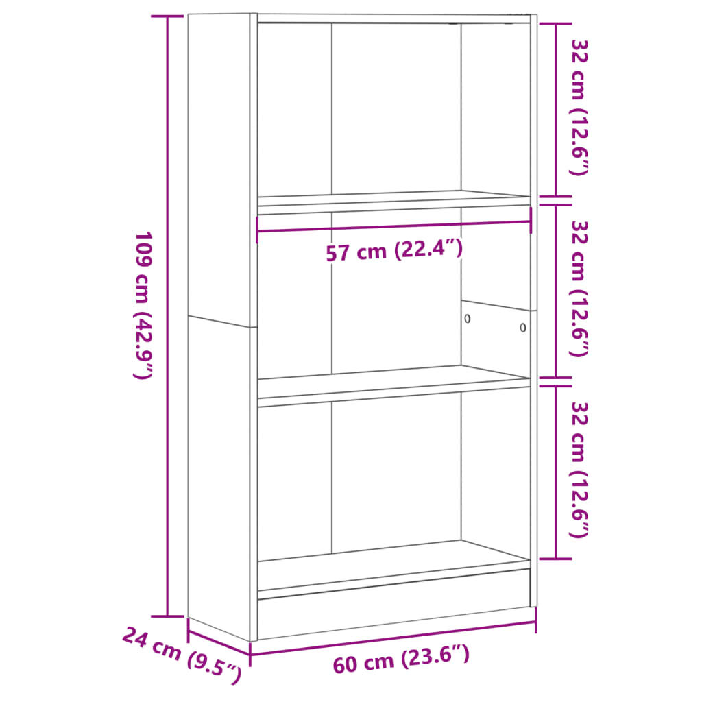 vidaXL Βιβλιοθήκη Μαύρη 60x24x109 εκ. από Επεξεργασμένο Ξύλο