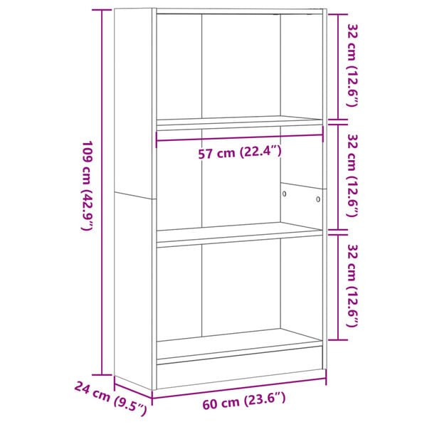 vidaXL Βιβλιοθήκη Μαύρη 60x24x109 εκ. από Επεξεργασμένο Ξύλο