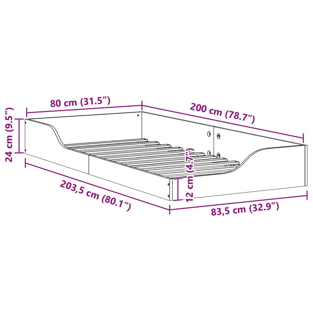 vidaXL Κρεβάτι δαπέδου Καφέ 80 x 200 cm Συμπαγές ξύλο πεύκου