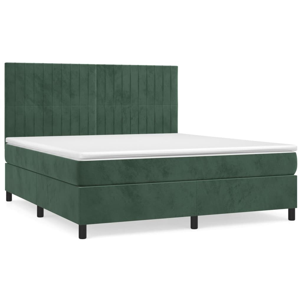 vidaXL Κρεβάτι Boxspring με Στρώμα Σκούρο Πράσινο 160x200εκ. Βελούδινο