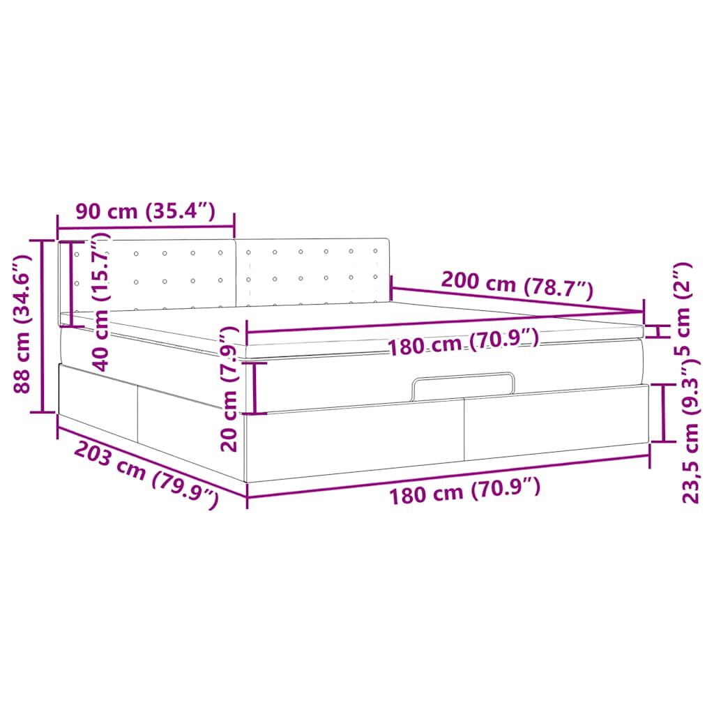 vidaXL Οθωμανικό κρεβάτι με στρώμα Taupe 180x200cm ύφασμα