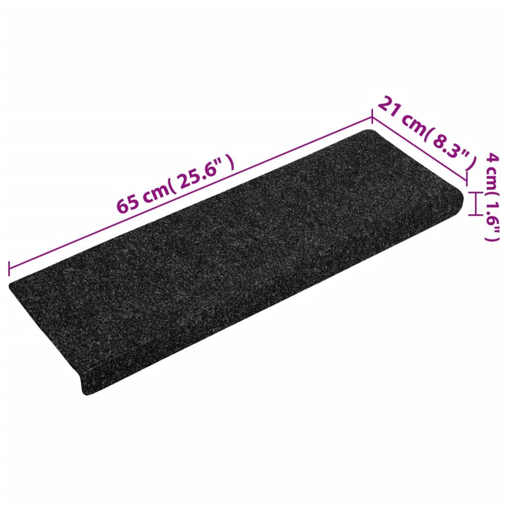 vidaXL Πατάκια Σκάλας 15 τεμ. Μαύρα 65x21x4 εκ. Βελονιασμένο Ύφασμα
