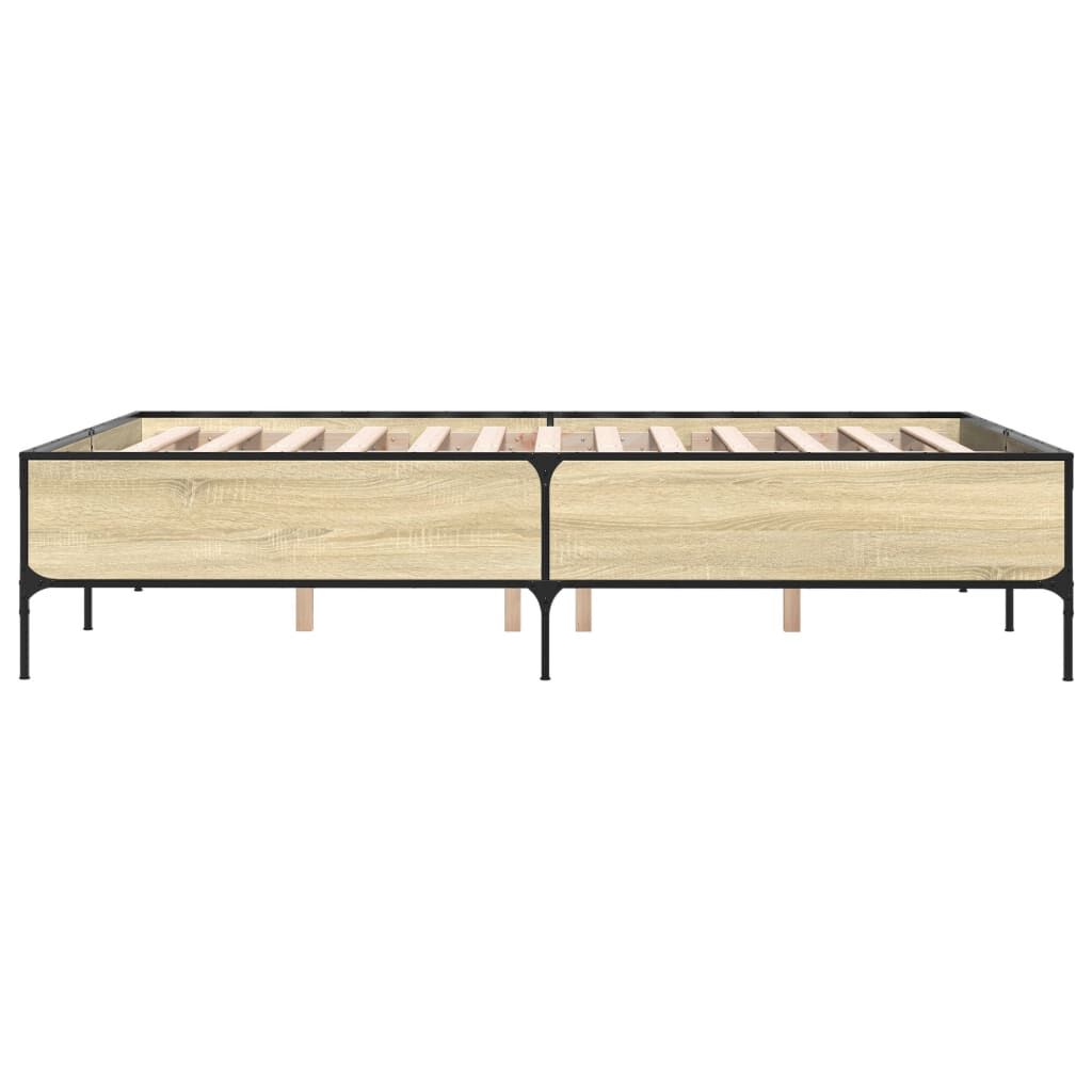 vidaXL Πλαίσιο Κρεβατιού Sonoma Δρυς 135x190 εκ. Επεξ. Ξύλο & Μέταλλο